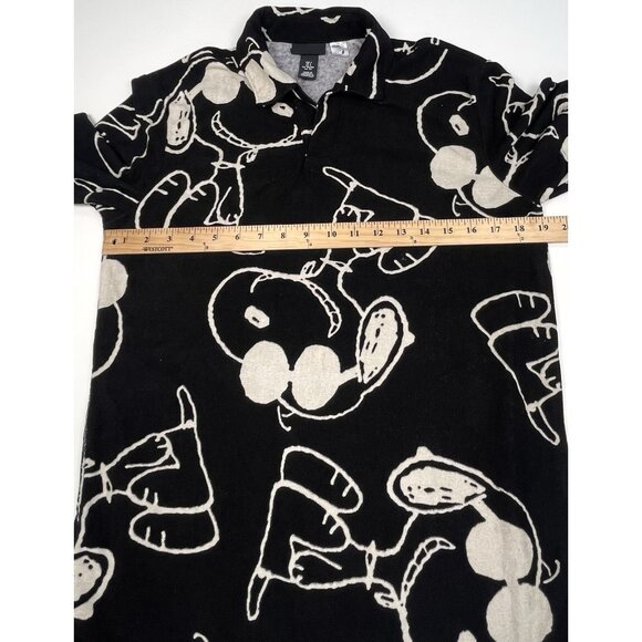 H&M Exclusive Mens SMALL Black Peanuts Snoopy Terry Cloth Pullover Polo SHIRT - Picture 4 of 8